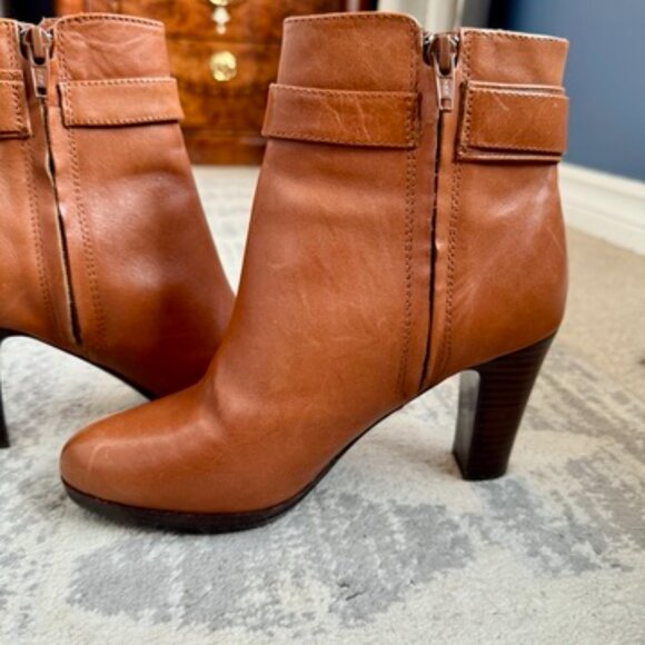 Lauren Ralph Lauren Tan Leather Mandy Heeled Ankle Boots - Picture 7 of 15